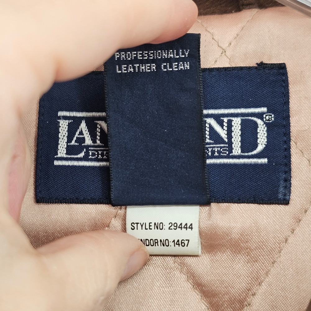Vintage Lands End Leather Field Jacket L Brown Quilted Wool Lined Cinched Barn - Picture 13 of 13